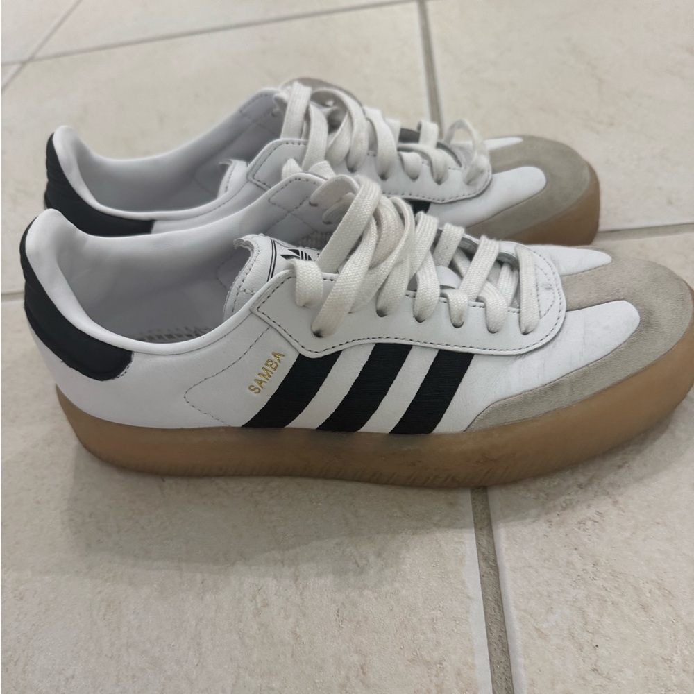 Adidas Samba White and Black with Gum Sole 7.5